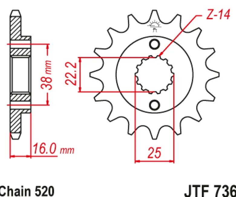 JT Zębatka Przednia JTF736 rozmiar 520